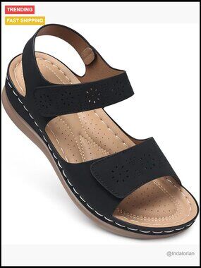 Open Toe Ankle Strap Flat Sandals with Arch Support